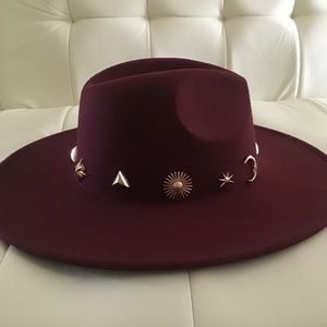 Adorned, deep red felt hat by Anthropologie
